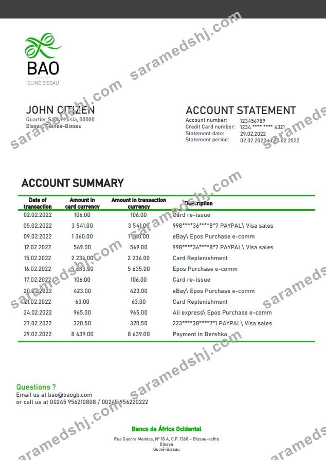 Guinea-Bissau Banco da Africa Ocidental bank statement